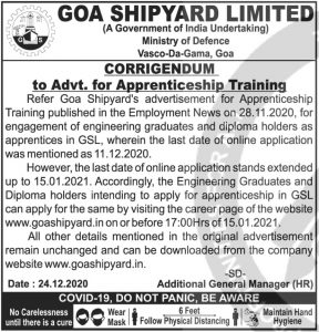 Goa Shipyard Recruitment 2020