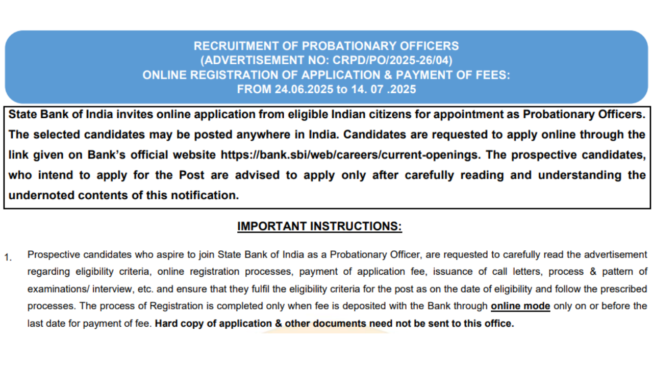 SBI PO Bharti 2025 SBI PO Bharti 2025